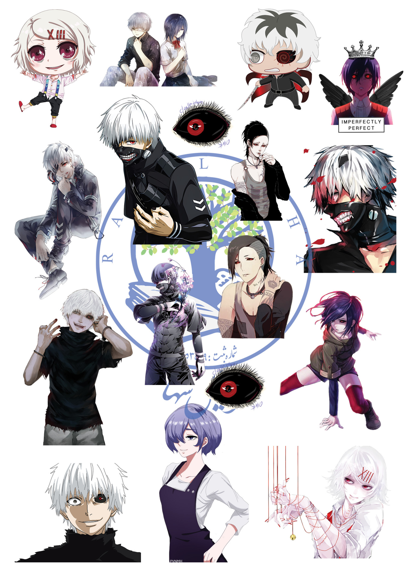  استیکر برچسب انیمه a4 استیکر بدون برش انیمه توکیو غول tokyo ghoul خرید حضوری استیکر ارزان فانتزی کانکی kaneki 